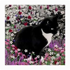 Freckles In Flowers Ii, Black White Tux Cat Medium Glasses Cloth (2-side) by DianeClancy