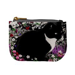 Freckles In Flowers Ii, Black White Tux Cat Mini Coin Purses by DianeClancy