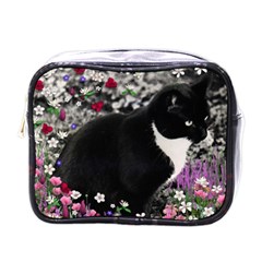 Freckles In Flowers Ii, Black White Tux Cat Mini Toiletries Bags by DianeClancy