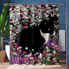 Freckles In Flowers Ii, Black White Tux Cat Shower Curtain 60  X 72  (medium)  by DianeClancy