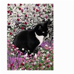 Freckles In Flowers Ii, Black White Tux Cat Small Garden Flag (Two Sides) Front