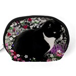 Freckles In Flowers Ii, Black White Tux Cat Accessory Pouches (Medium)  Back