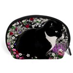 Freckles In Flowers Ii, Black White Tux Cat Accessory Pouches (Large)  Front