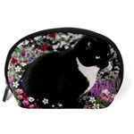 Freckles In Flowers Ii, Black White Tux Cat Accessory Pouches (Large)  Back