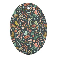 Vintage Flowers And Birds Pattern Oval Ornament (two Sides) by TastefulDesigns