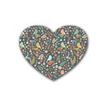 Vintage Flowers And Birds Pattern Rubber Coaster (Heart)  Front