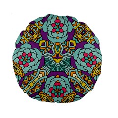 Mariager - Bold Blue,purple And Yellow Flower Design Standard 15  Premium Round Cushion  by Zandiepants