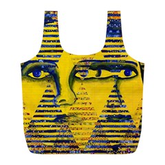 Conundrum Ii, Abstract Golden & Sapphire Goddess Full Print Recycle Bags (l)  by DianeClancy