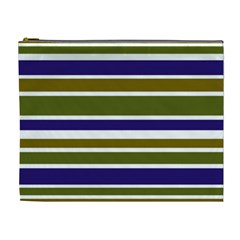 Olive Green Blue Stripes Pattern Cosmetic Bag (xl) by BrightVibesDesign