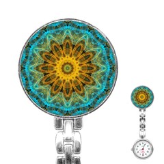 Blue Yellow Ocean Star Flower Mandala Stainless Steel Nurses Watch by Zandiepants