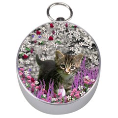 Emma In Flowers I, Little Gray Tabby Kitty Cat Silver Compasses by DianeClancy