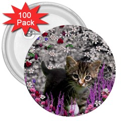 Emma In Flowers I, Little Gray Tabby Kitty Cat 3  Buttons (100 Pack)  by DianeClancy