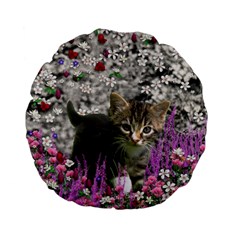 Emma In Flowers I, Little Gray Tabby Kitty Cat Standard 15  Premium Flano Round Cushions by DianeClancy