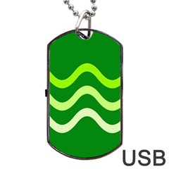 Green Waves Dog Tag Usb Flash (two Sides)  by Valentinaart