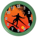 Man Surfing at Sunset Graphic Illustration Color Wall Clocks Front