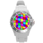 Colorful cubes Round Plastic Sport Watch (L) Front