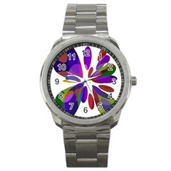 Colorful Abstract Flower Sport Metal Watch by Valentinaart