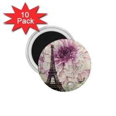 Purple Floral Vintage Paris Eiffel Tower Art 1 75  Button Magnet (10 Pack) by chicelegantboutique