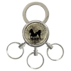 Wonderful Black Horses, With Floral Elements, Silhouette 3-ring Key Chains by FantasyWorld7