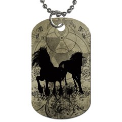 Wonderful Black Horses, With Floral Elements, Silhouette Dog Tag (one Side) by FantasyWorld7