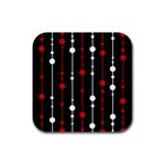 Red black and white pattern Rubber Square Coaster (4 pack)  Front