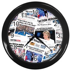 Hillary 2016 Historic Newspaper Collage Wall Clocks (black) by blueamerica