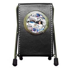 Hillary 2016 Historic Newspaper Collage Pen Holder Desk Clocks by blueamerica