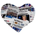 Hillary 2016 Historic Newspaper Collage Large 19  Premium Flano Heart Shape Cushions Front