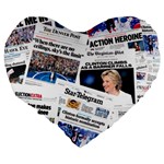 Hillary 2016 Historic Newspaper Collage Large 19  Premium Flano Heart Shape Cushions Back