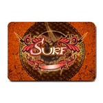 Surfing, Surfboard With Floral Elements  And Grunge In Red, Black Colors Small Doormat  24 x16  Door Mat