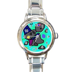 Blue Comic Abstract Round Italian Charm Watch by Valentinaart