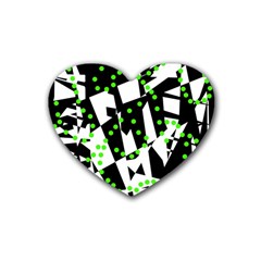 Black, White And Green Chaos Rubber Coaster (heart)  by Valentinaart