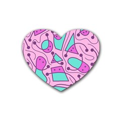 Playful Abstract Art - Pink Rubber Coaster (heart)  by Valentinaart