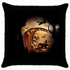 Halloween, Funny Pumpkin With Skull And Spider In The Night Throw Pillow Case (black) by FantasyWorld7