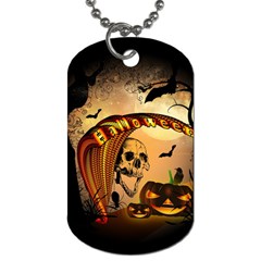 Halloween, Funny Pumpkin With Skull And Spider In The Night Dog Tag (two Sides) by FantasyWorld7