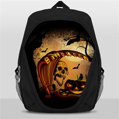 Halloween, Funny Pumpkin With Skull And Spider In The Night Backpack Bag by FantasyWorld7