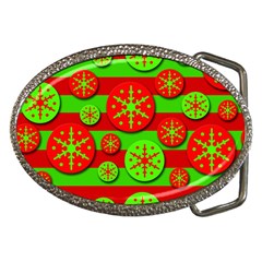 Snowflake Red And Green Pattern Belt Buckles by Valentinaart