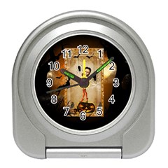 Halloween, Cute Girl With Pumpkin And Spiders Travel Alarm Clocks by FantasyWorld7