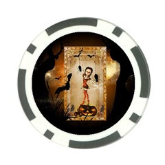 Halloween, Cute Girl With Pumpkin And Spiders Poker Chip Card Guards by FantasyWorld7