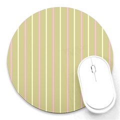 Summer Sand Color Pink And Yellow Stripes Round Mousepad by picsaspassion