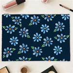 Retro Blue Daisy Flowers Pattern Cosmetic Bag (XXL)  Front