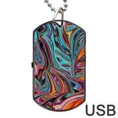 Brilliant Abstract In Blue, Orange, Purple, And Lime-green  Dog Tag Usb Flash (two Sides)  by digitaldivadesigns