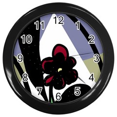 Black Flower Wall Clocks (black) by Valentinaart