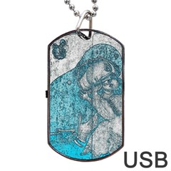 Mother Mary And Infant Jesus Christ  Blue Portrait Old Vintage Drawing Dog Tag Usb Flash (two Sides)  by yoursparklingshop