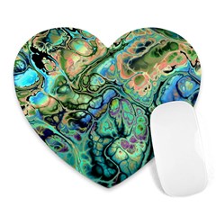 Fractal Batik Art Teal Turquoise Salmon Heart Mousepads by EDDArt