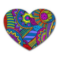 Pop Art Paisley Flowers Ornaments Multicolored Heart Mousepads by EDDArt