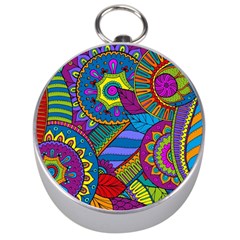 Pop Art Paisley Flowers Ornaments Multicolored Silver Compasses by EDDArt