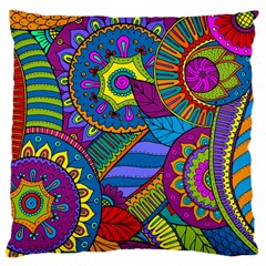 Pop Art Paisley Flowers Ornaments Multicolored Large Flano Cushion Case (two Sides) by EDDArt