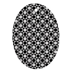 Modern Dots In Squares Mosaic Black White Oval Ornament (two Sides) by EDDArt