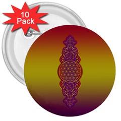 Flower Of Life Vintage Gold Ornaments Red Purple Olive 3  Buttons (10 Pack)  by EDDArt